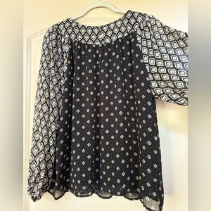 Black & White Geometric Patterned Lined Blouse,Sz L,Dolman Sleeves,Artsy